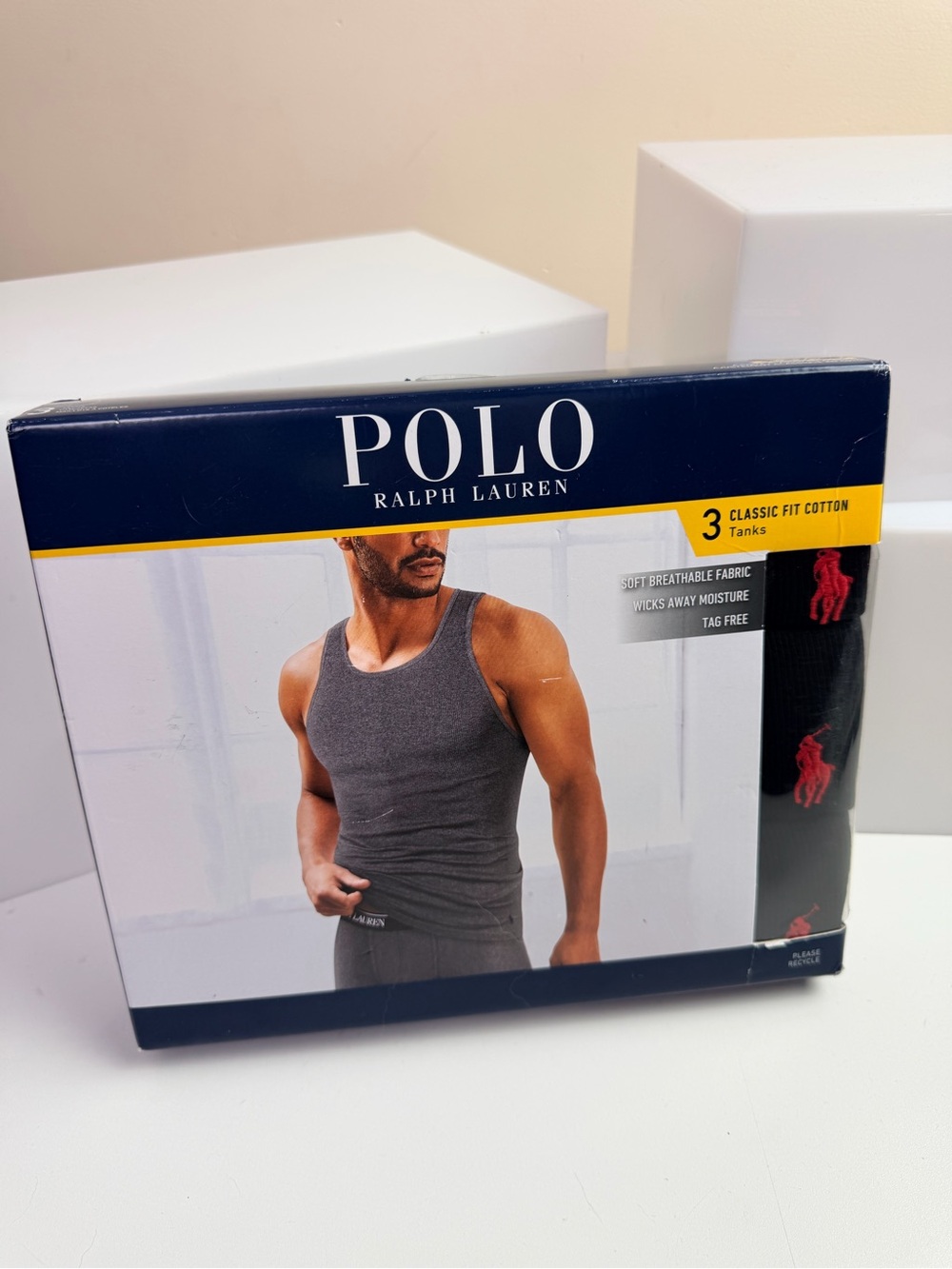 3 Pack Polo Ralph Lauren Size Medium Black Ribbed Tanks T-Shirts NWT